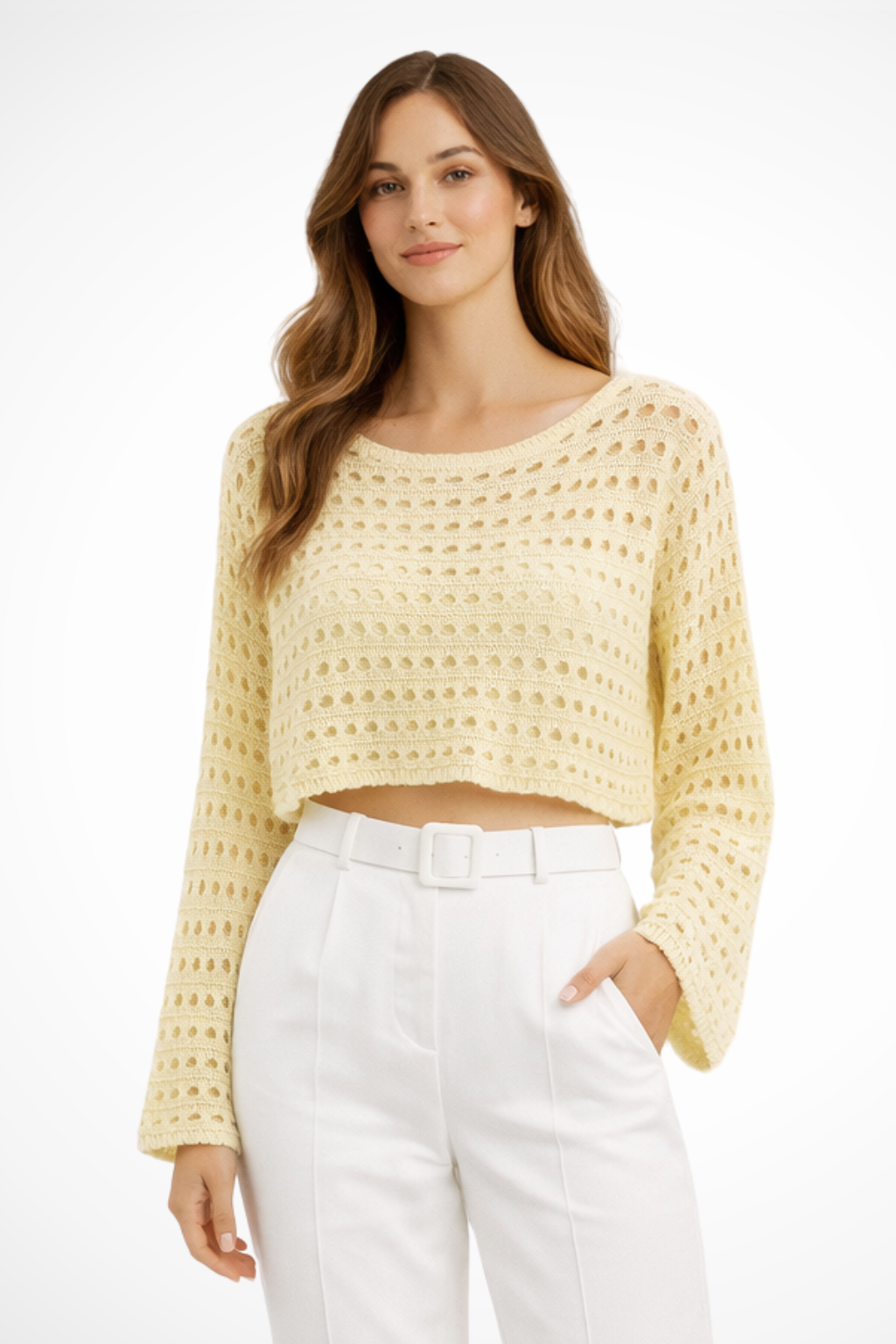 Lunara | Top Court Femme en Crochet à Manches Longues