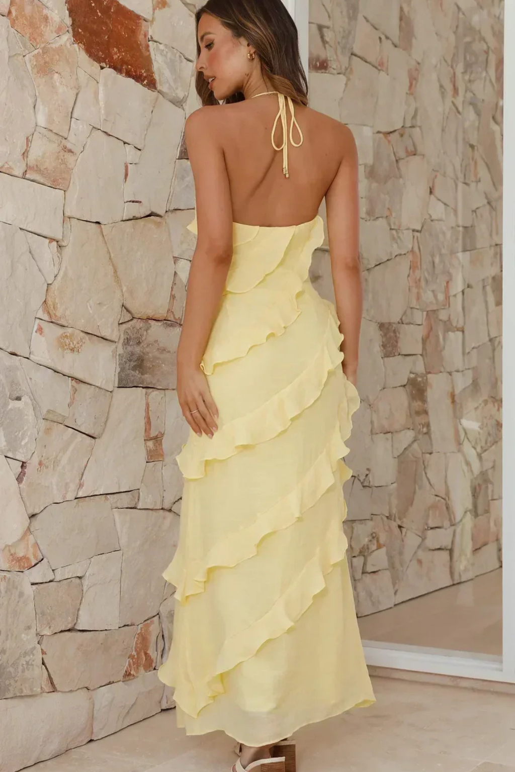 Freya | Robe Longue d'Été Dos Nu à Volants