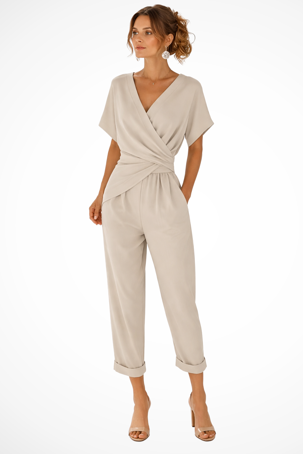 Celeste | Combinaison courte portefeuille à manches courtes et poches pour femme - Bleu