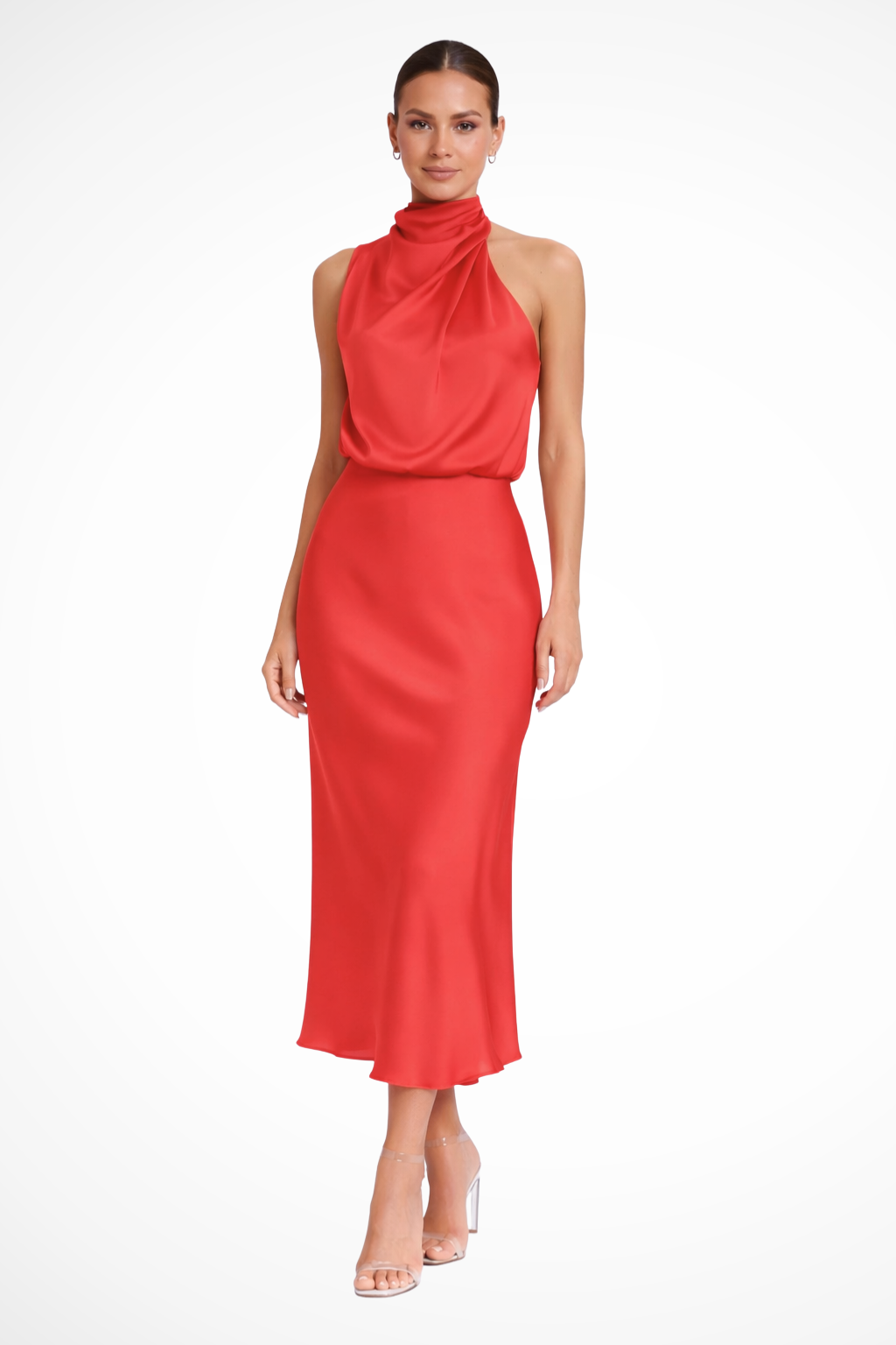 Amelina | Robe Mi-Longue Dos Nu en Satin