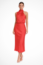 Amelina | Robe Mi-Longue Dos Nu en Satin