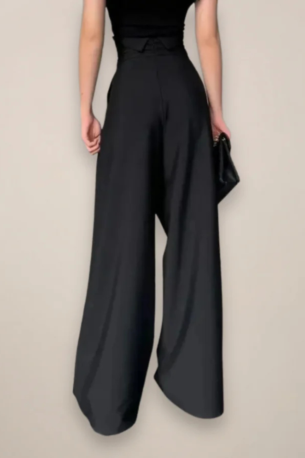 Camille | Pantalon large taille haute femme - Noir