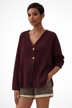 Maya | Cardigan Printemps Femme Minimaliste à Boutons et Col V