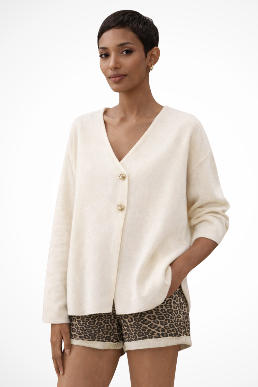Maya | Cardigan Printemps Femme Minimaliste à Boutons et Col V