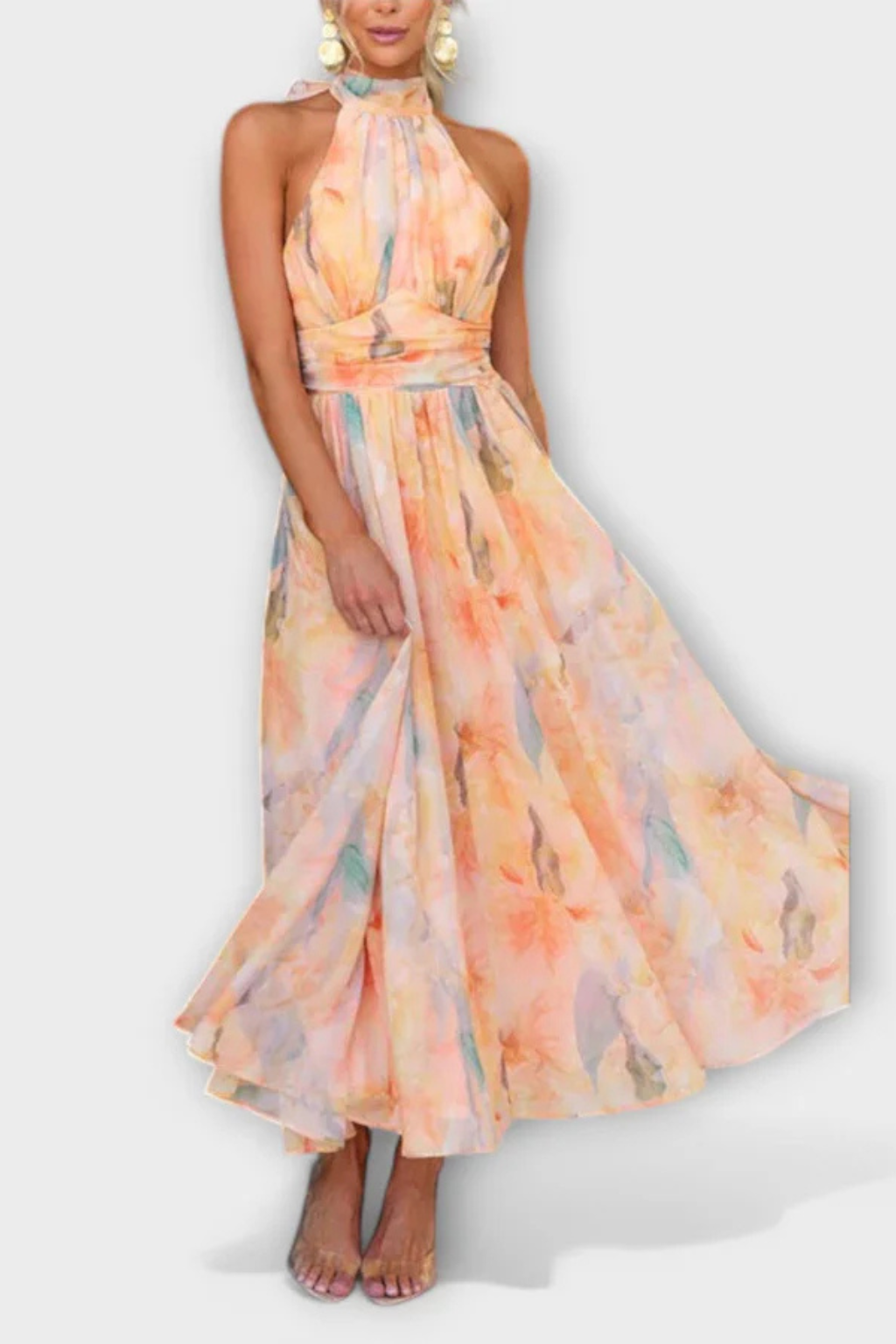 Isolde | Robe Longue Dos Nu à Imprimé Abstrait