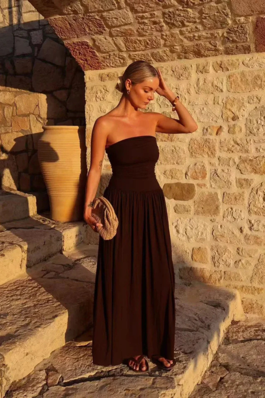 Isabella | Robe Longue d'Été Plissée Bustier