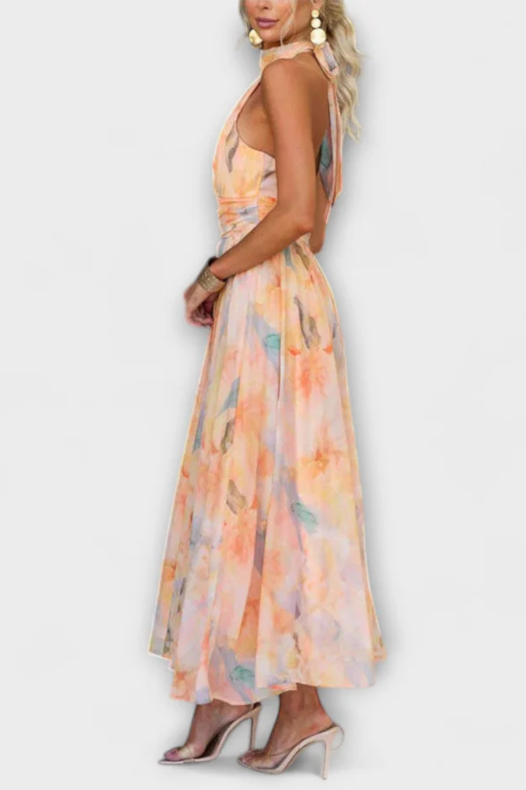 Isolde | Robe Longue Dos Nu à Imprimé Abstrait