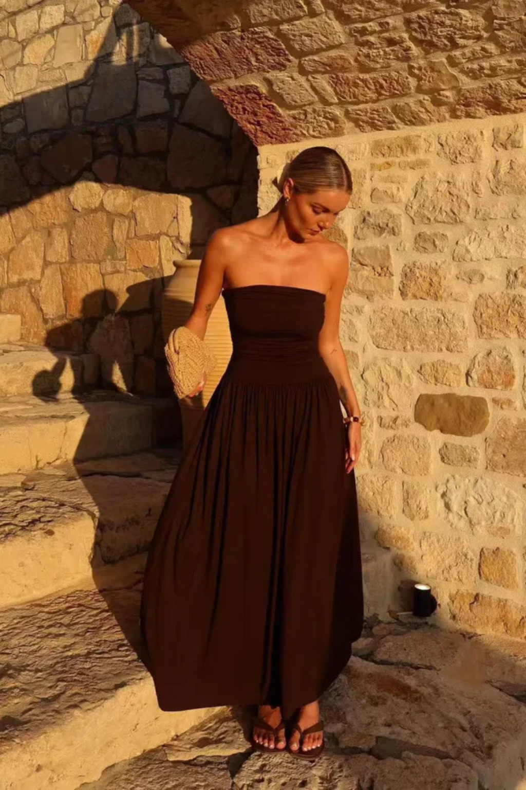 Isabella | Robe Longue d'Été Plissée Bustier