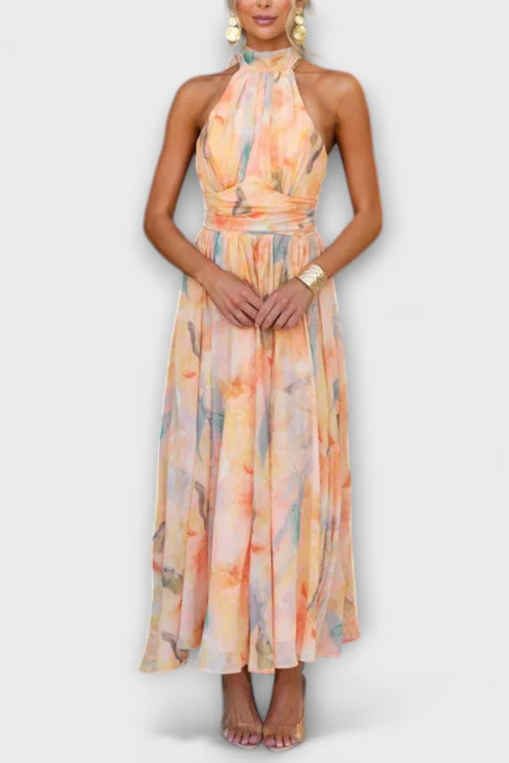 Isolde | Robe Longue Dos Nu à Imprimé Abstrait