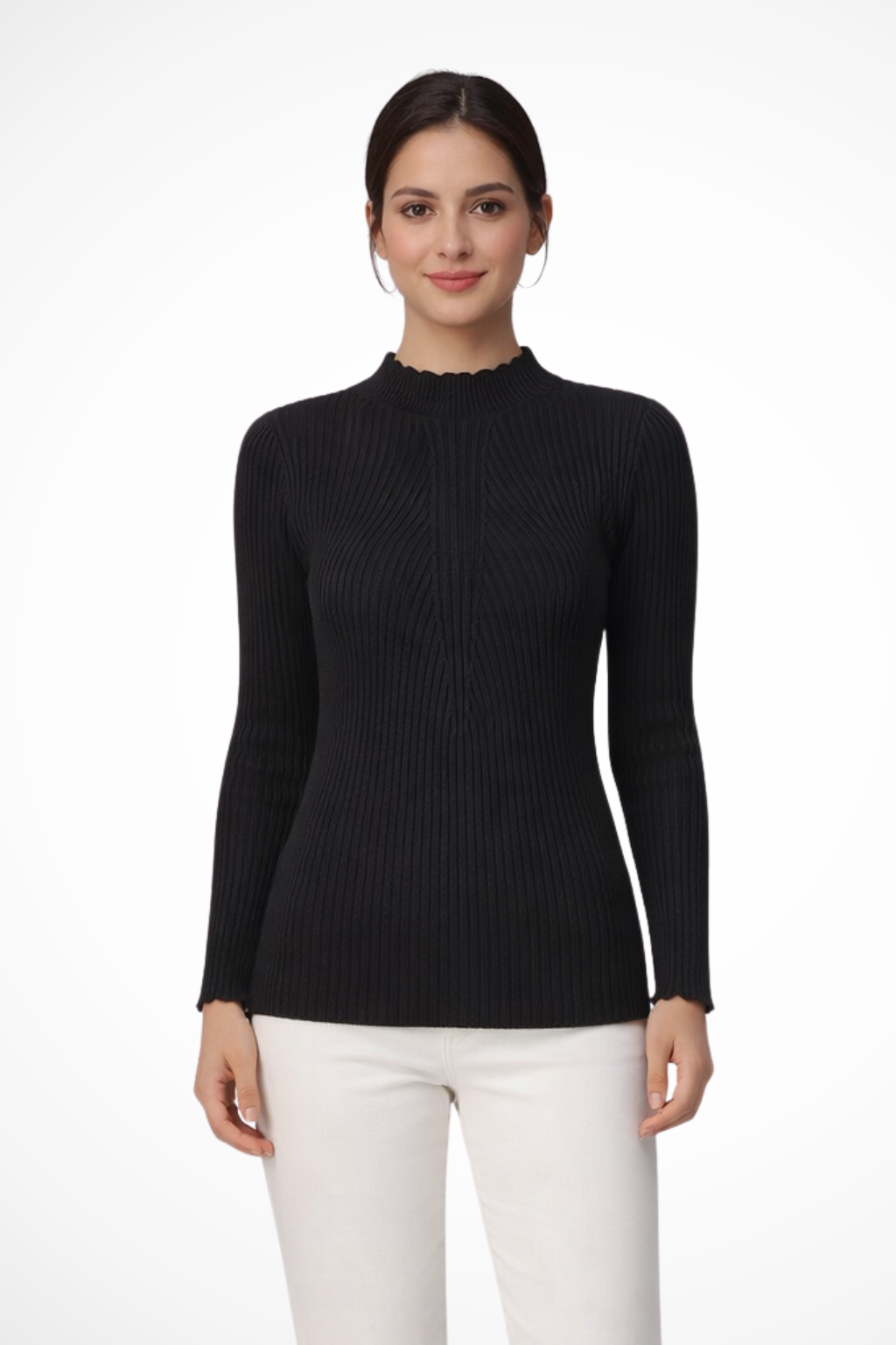 Elvire | Top Femme en Maille Côtelée à Col Montant