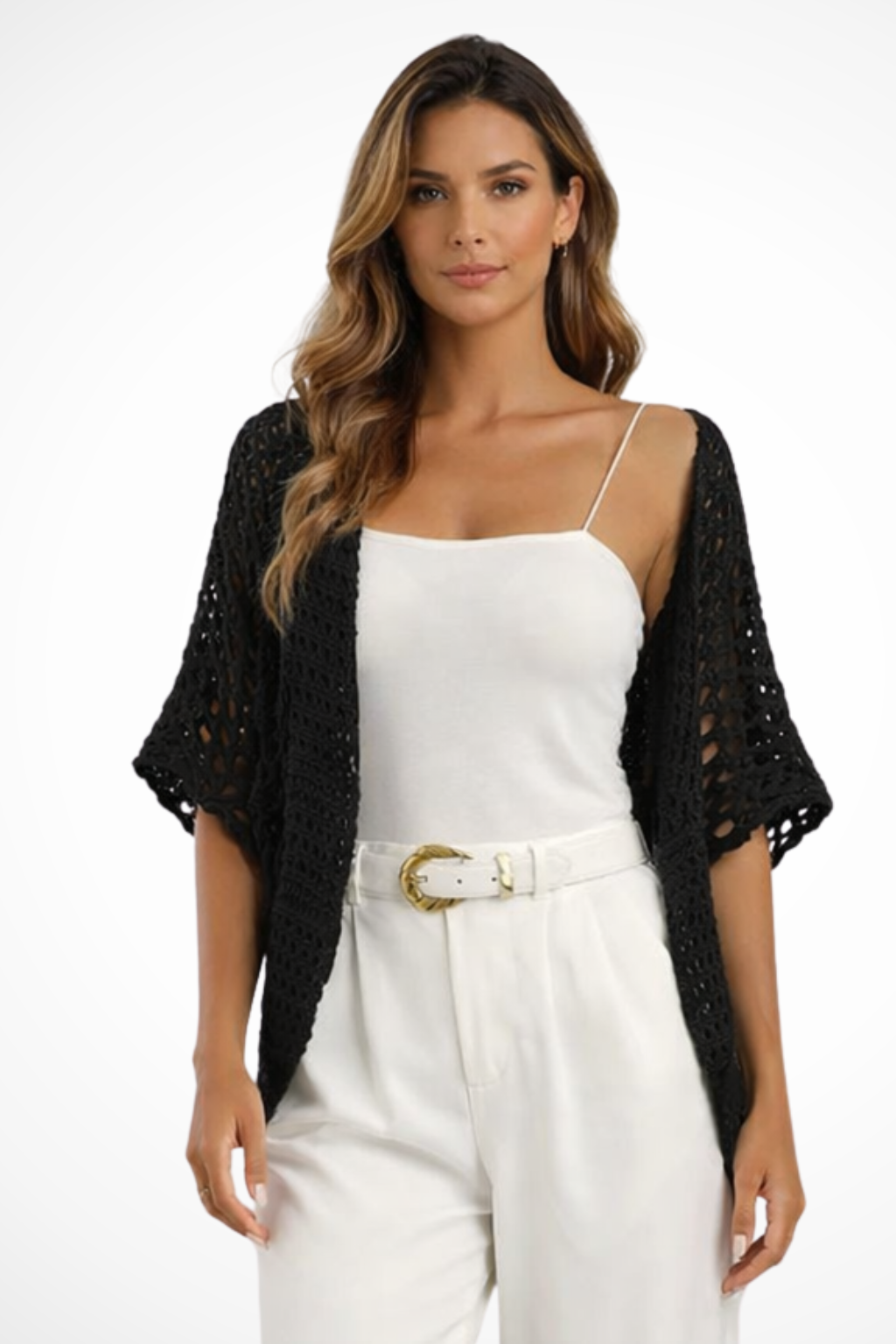 Hattie | Cardigan Femme en Crochet Ouvert à Manches Courtes