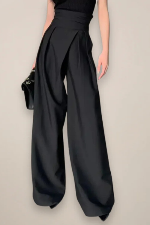 Camille | Pantalon large taille haute femme - Noir