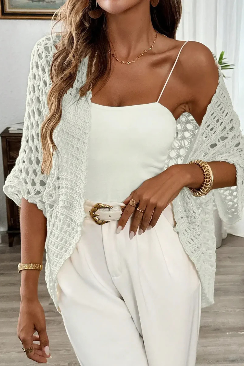 Hattie | Cardigan Femme en Crochet Ouvert à Manches Courtes