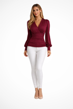 Hannah | Blouse Ajustée Femme à Manches Longues et Col V