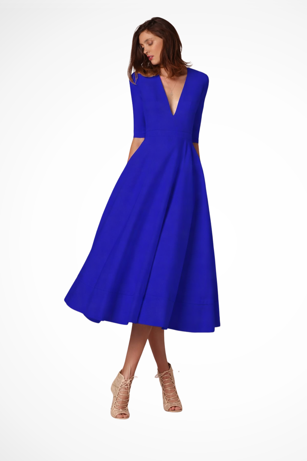 Roselle | Robe Mi-Longue Évasée à Col V Plongeant et Demi-Manches