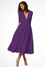 Roselle | Robe Mi-Longue Évasée à Col V Plongeant et Demi-Manches
