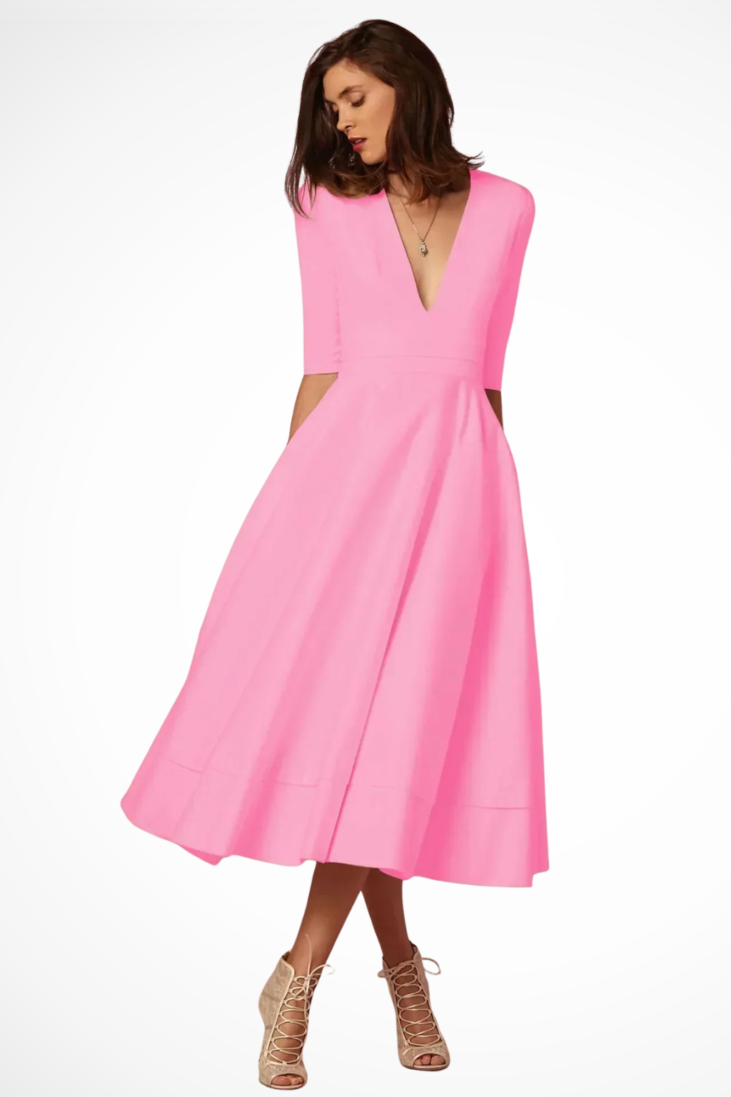 Roselle | Robe Mi-Longue Évasée à Col V Plongeant et Demi-Manches