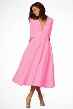 Roselle | Robe Mi-Longue Évasée à Col V Plongeant et Demi-Manches