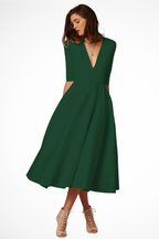 Roselle | Robe Mi-Longue Évasée à Col V Plongeant et Demi-Manches