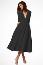 Roselle | Robe Mi-Longue Évasée à Col V Plongeant et Demi-Manches