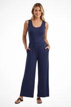 Blythe | Combinaison ample sans manches à col rond et poches pour femme - Bleu Foncé