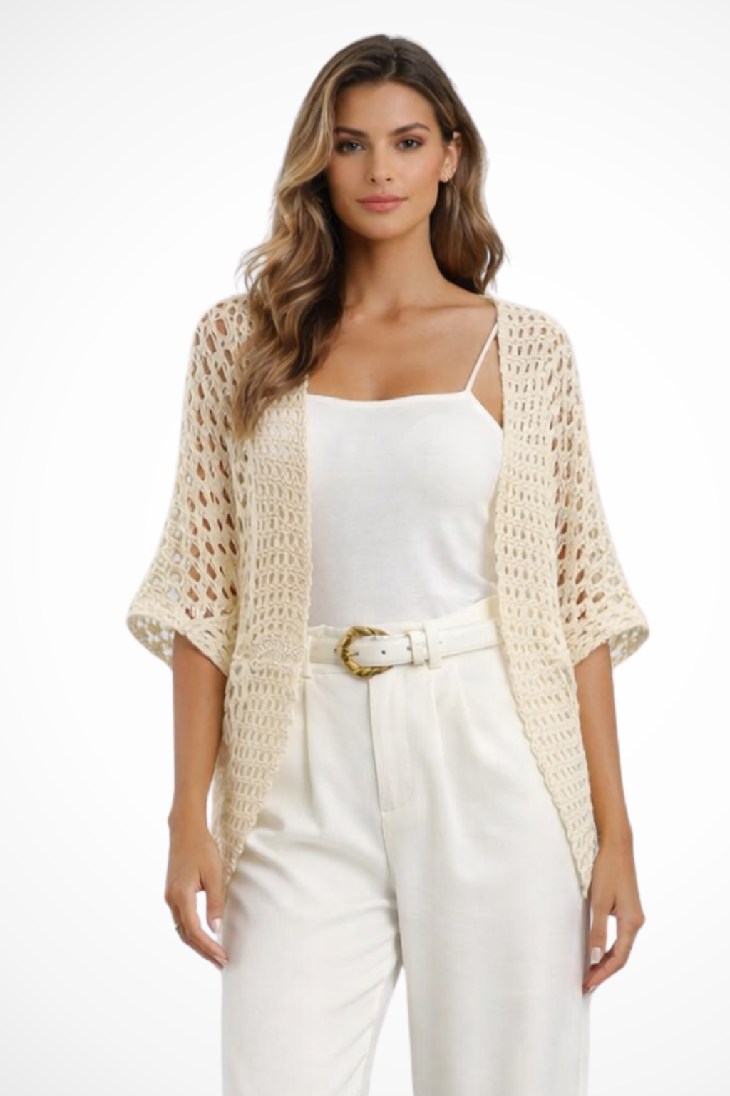 Hattie | Cardigan Femme en Crochet Ouvert à Manches Courtes