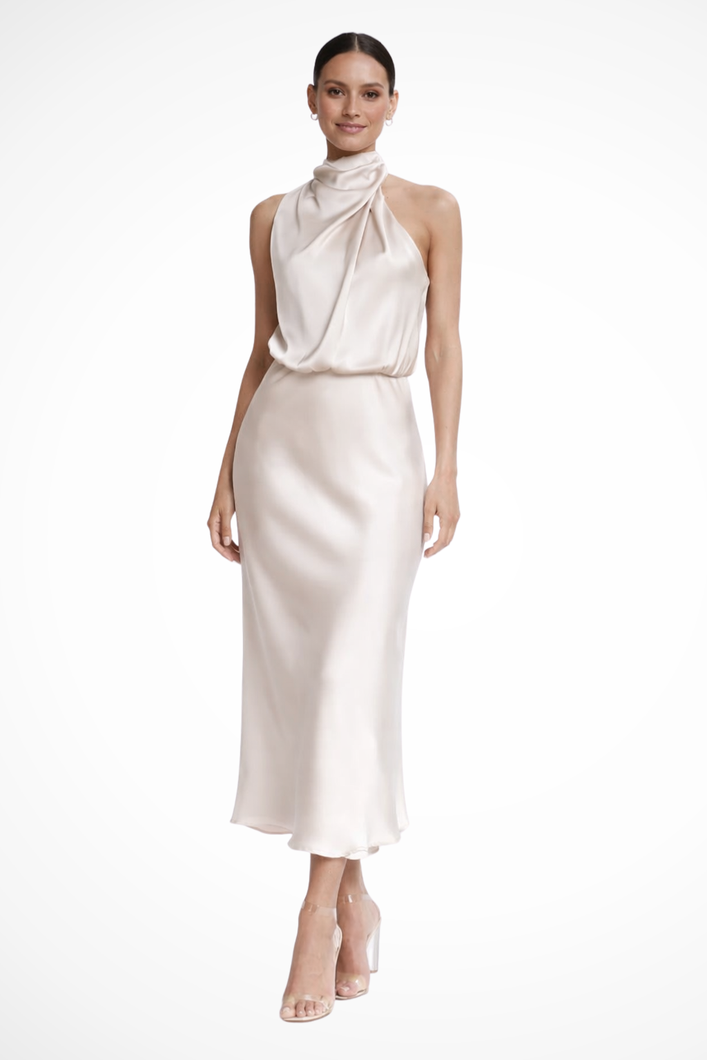 Amelina | Robe Mi-Longue Dos Nu en Satin
