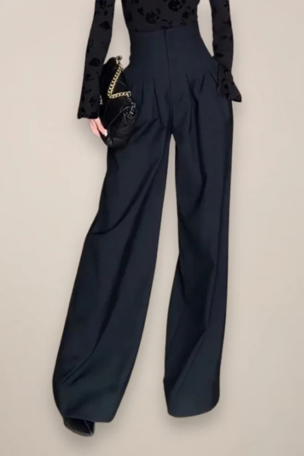 Camille | Pantalon large taille haute femme - Noir