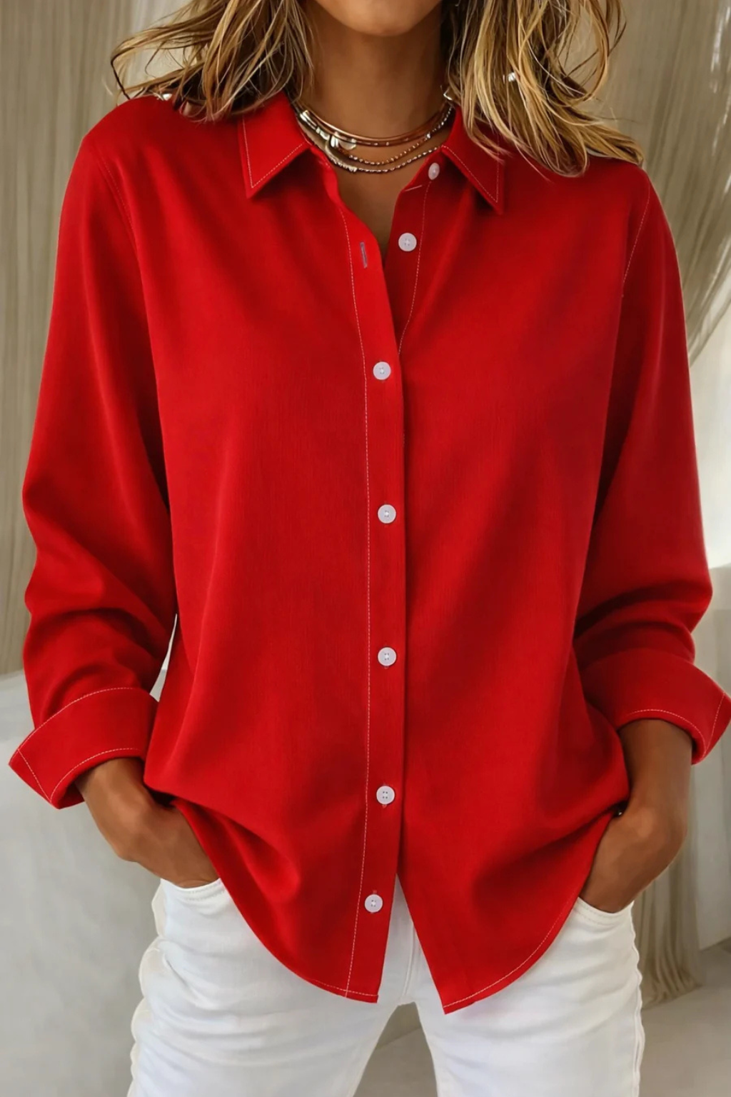 Darcy | Chemise Femme Boutonnée Coupe Décontractée Manches Longues avec Col