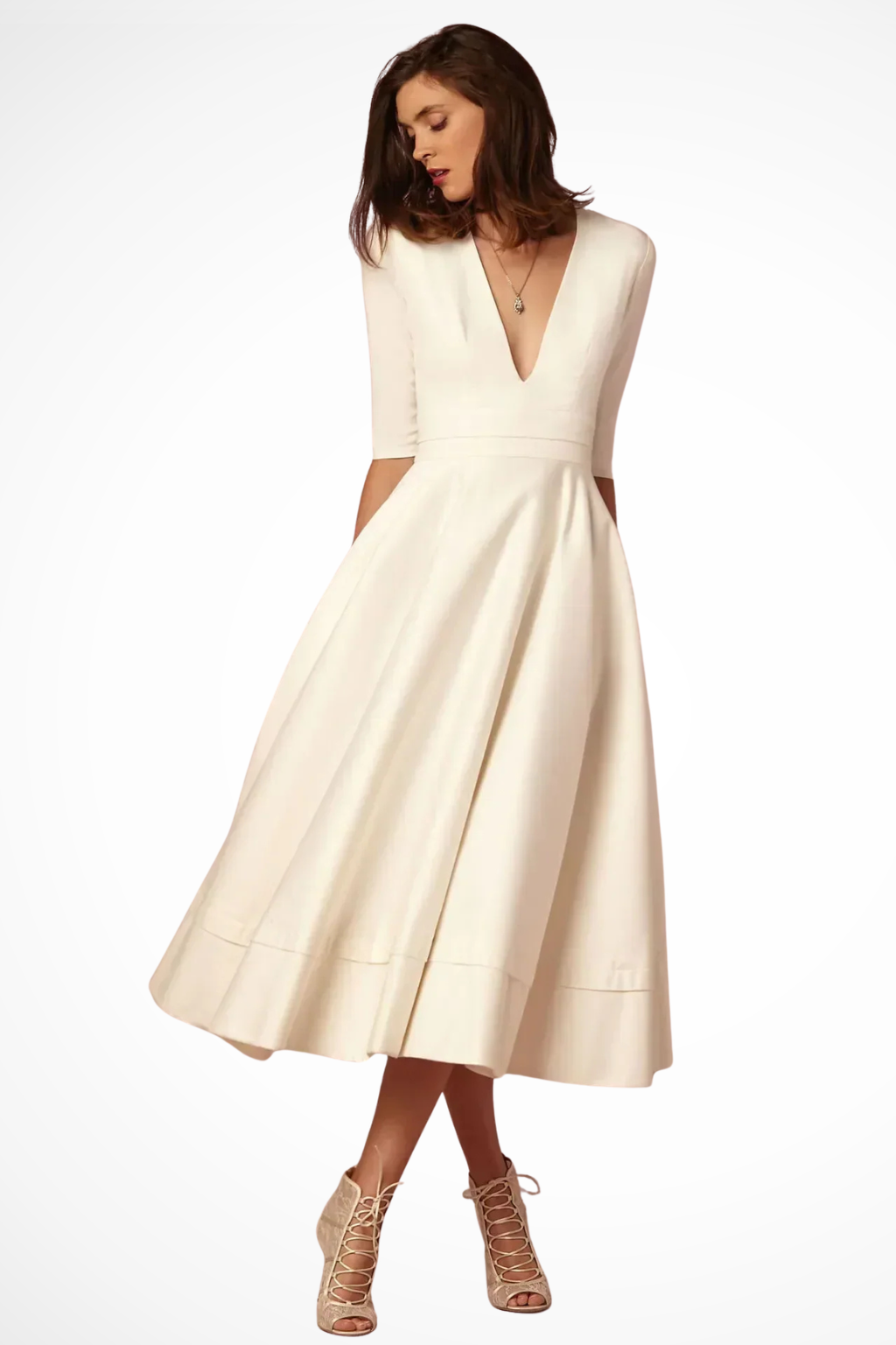 Roselle | Robe Mi-Longue Évasée à Col V Plongeant et Demi-Manches