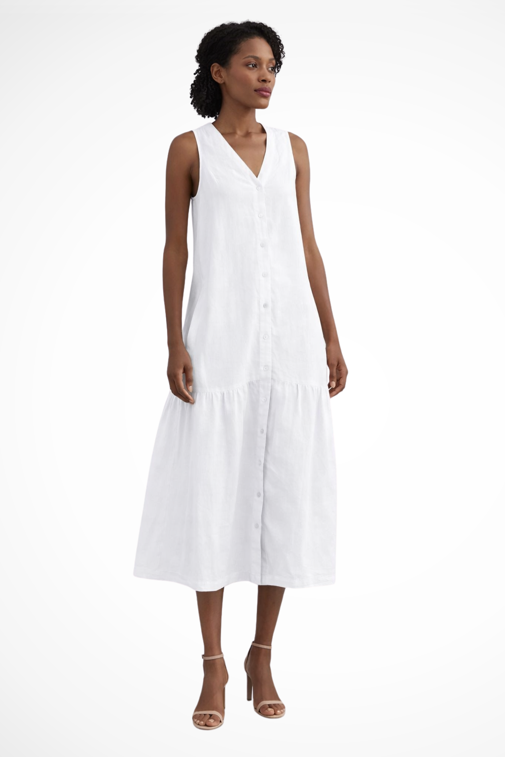 Willa | Robe Longue en Lin Boutonnée Sans Manches à Col V