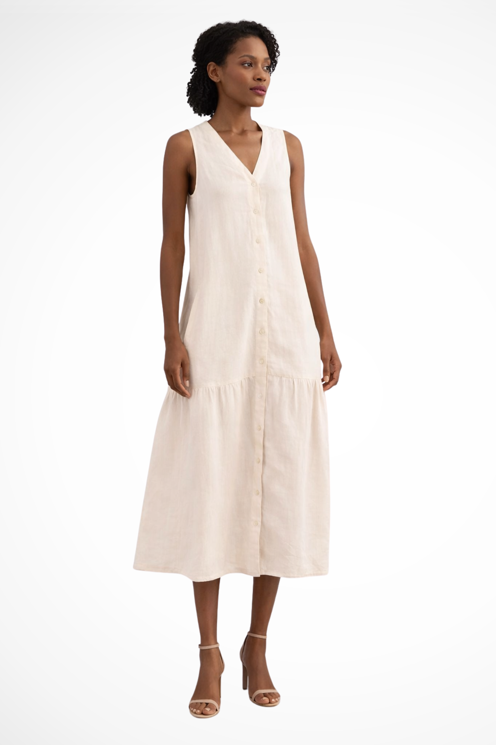 Willa | Robe Longue en Lin Boutonnée Sans Manches à Col V