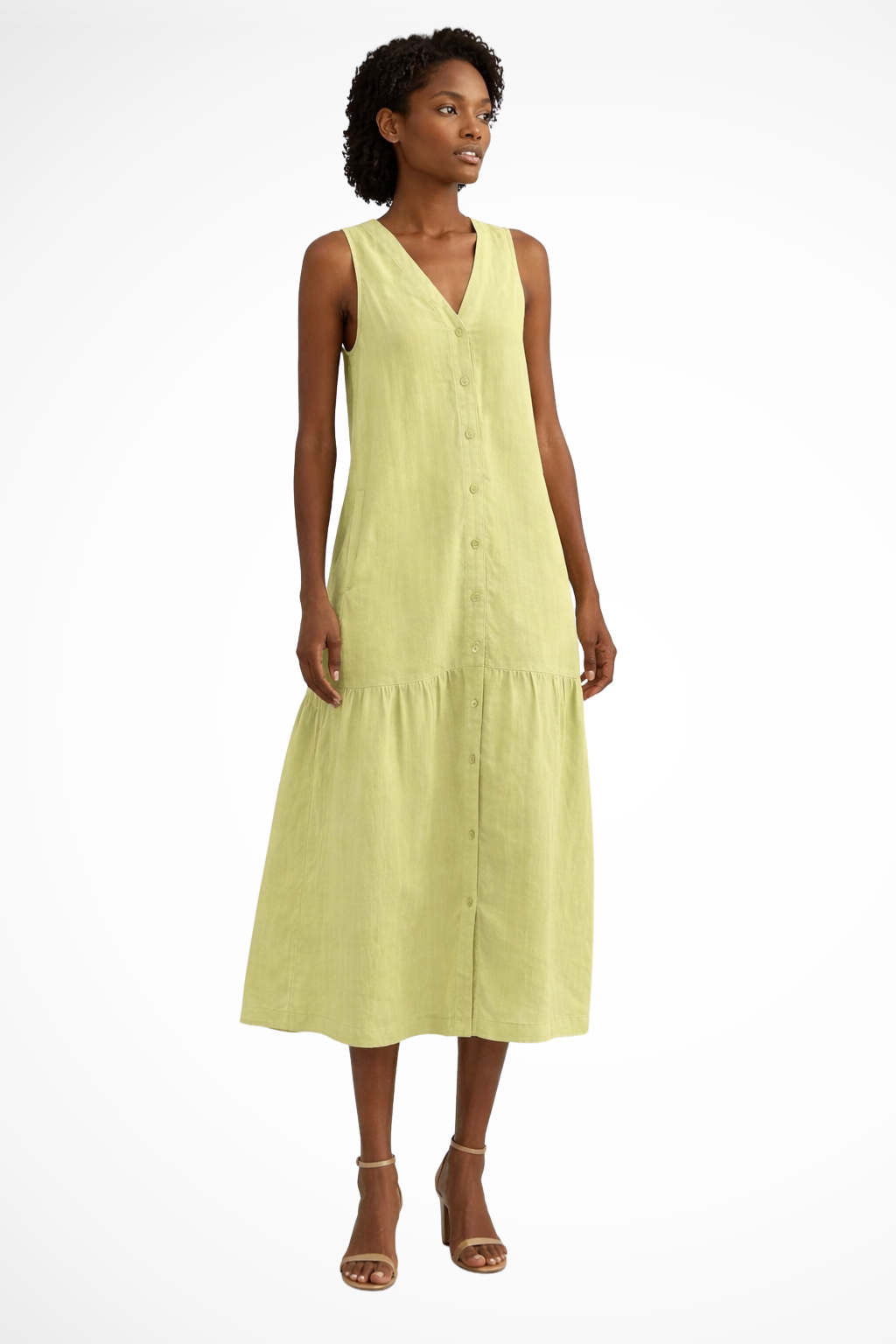 Willa | Robe Longue en Lin Boutonnée Sans Manches à Col V