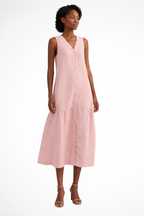 Willa | Robe Longue en Lin Boutonnée Sans Manches à Col V