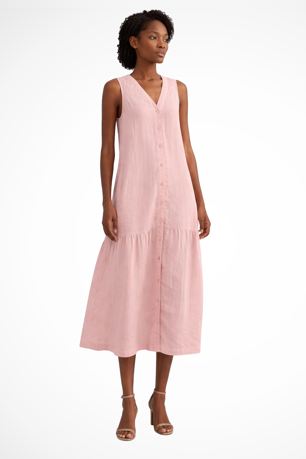 Willa | Robe Longue en Lin Boutonnée Sans Manches à Col V