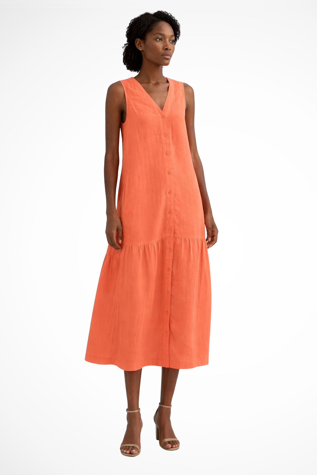 Willa | Robe Longue en Lin Boutonnée Sans Manches à Col V
