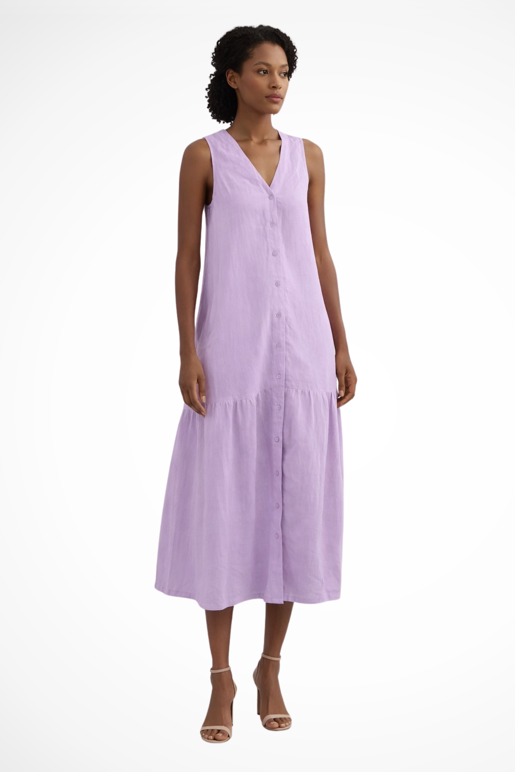 Willa | Robe Longue en Lin Boutonnée Sans Manches à Col V