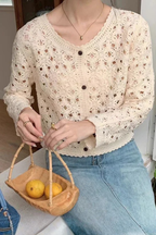 Agatha | Cardigan Court Femme en Crochet avec Détails Floraux