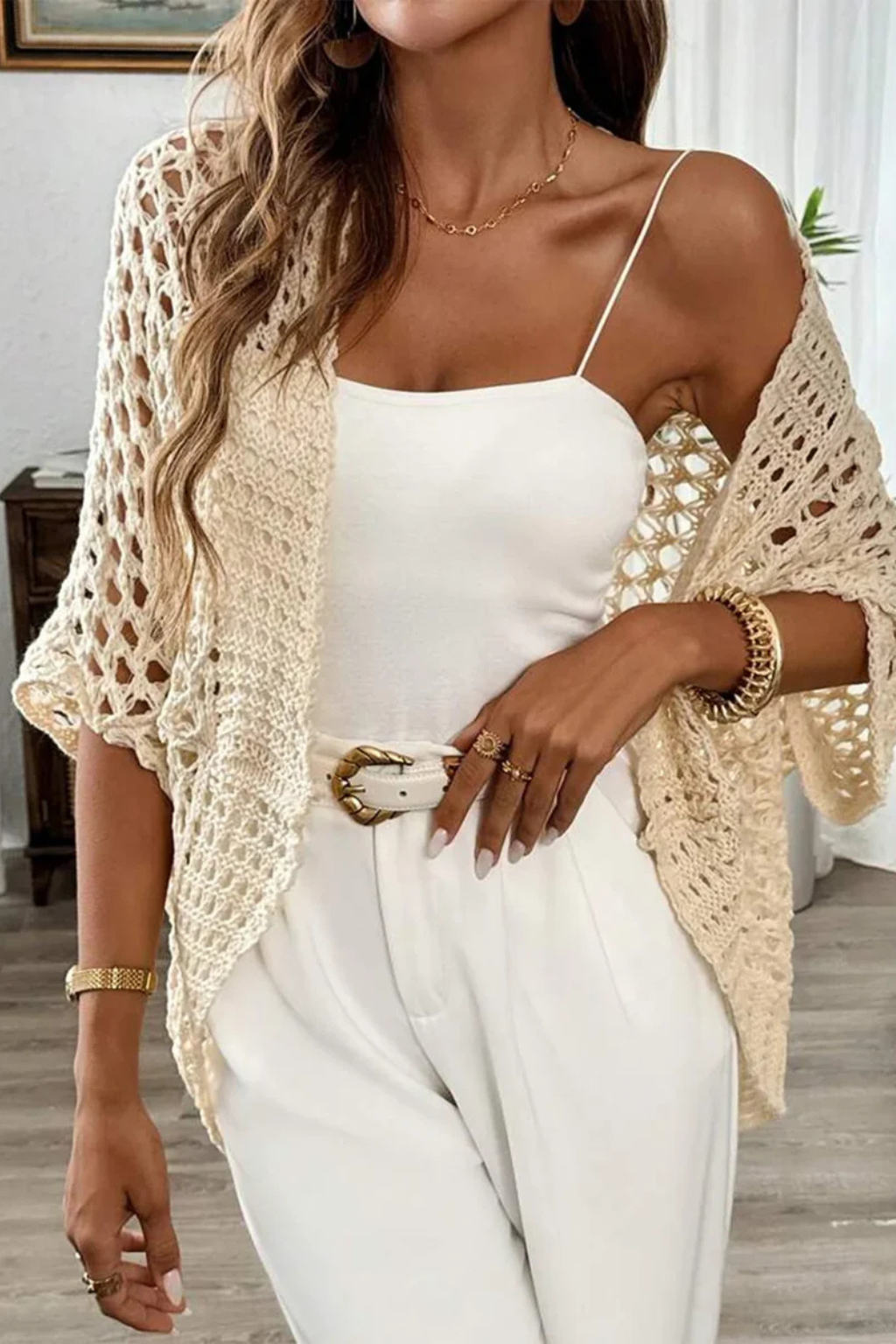 Hattie | Cardigan Femme en Crochet Ouvert à Manches Courtes