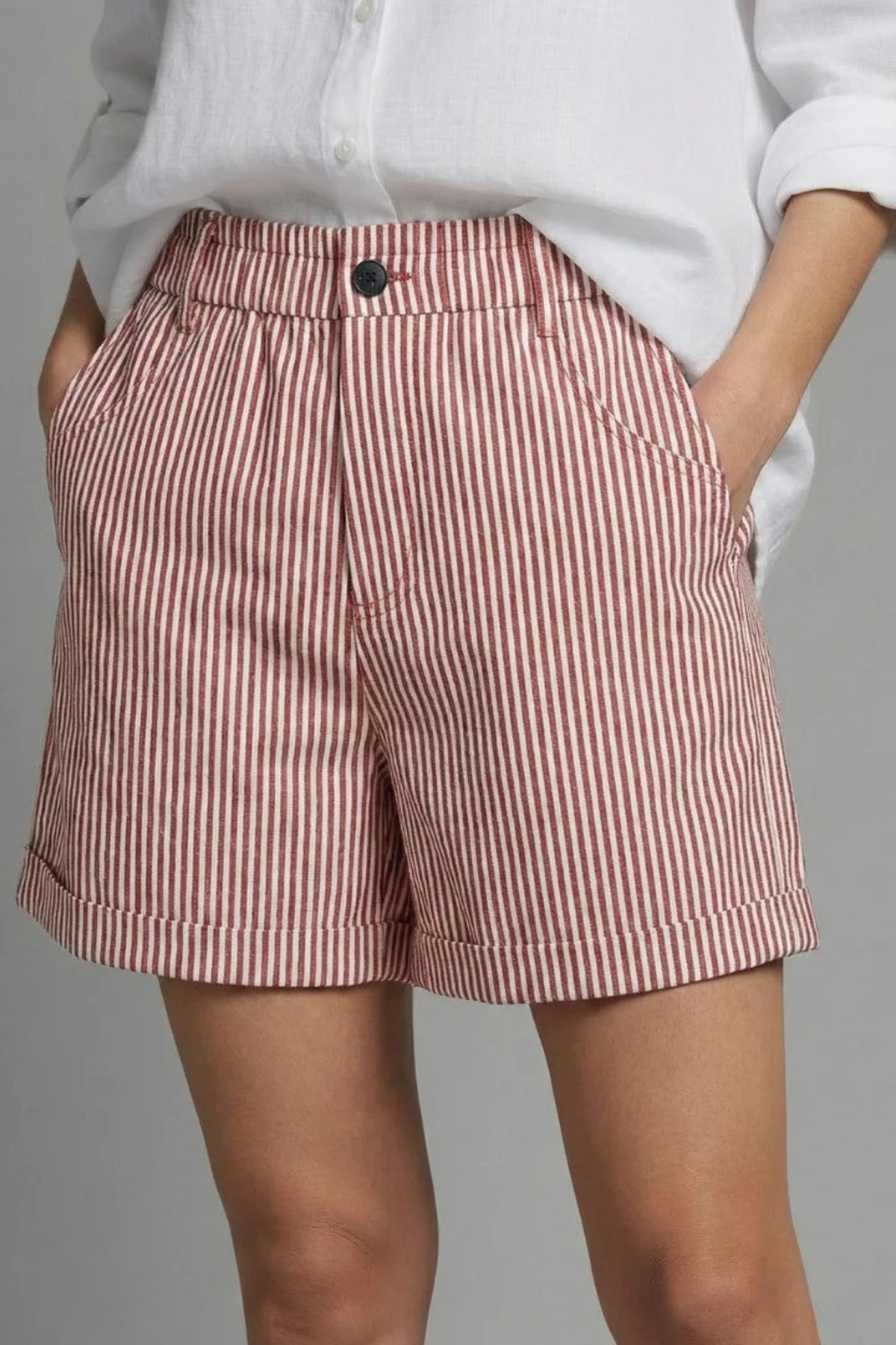 Ada | Short ajusté à rayures taille haute avec boutons pour femme - Bleu