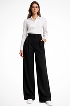 Zanira | Pantalon ample taille haute pour femme - Noir