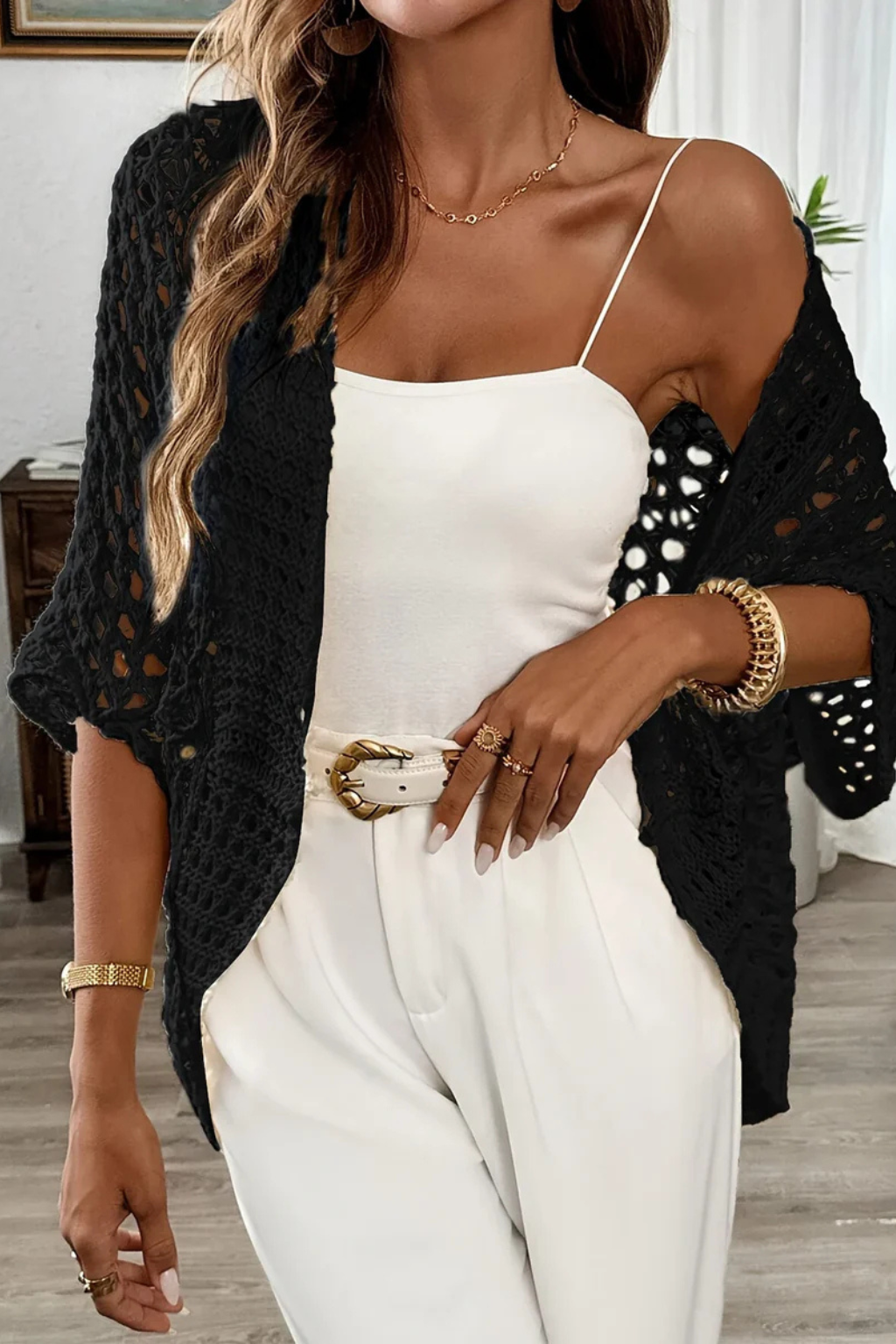 Hattie | Cardigan Femme en Crochet Ouvert à Manches Courtes