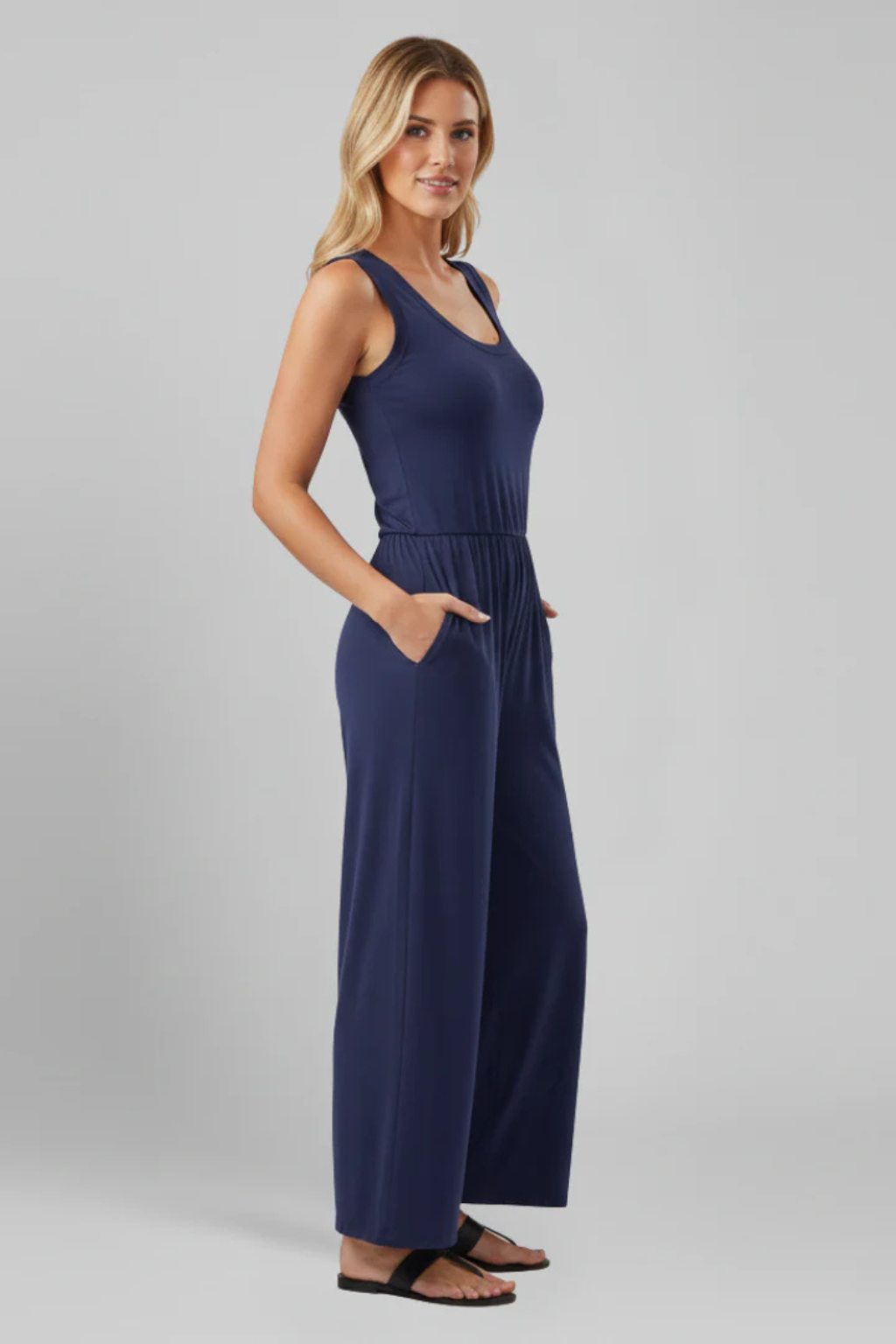 Blythe | Combinaison ample sans manches à col rond et poches pour femme - Bleu Foncé