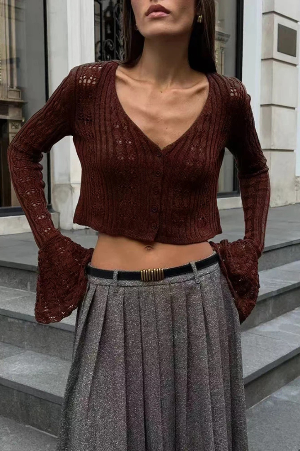 Daphne | Cardigan Femme en Crochet avec Manches Cloche