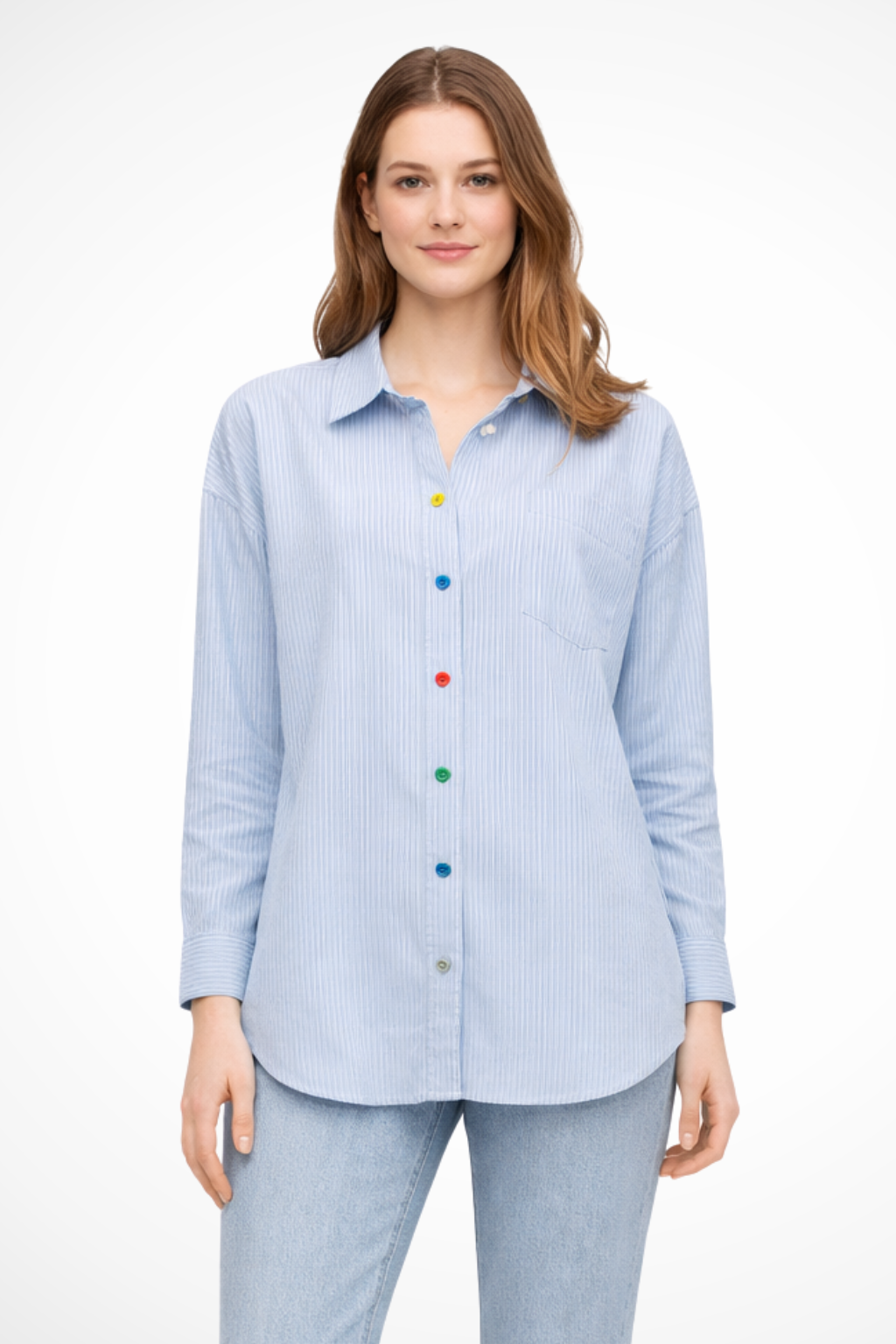 Elodie | Chemise en Jean Surdimensionnée Femme Boutonnée Manches Longues à Rayures