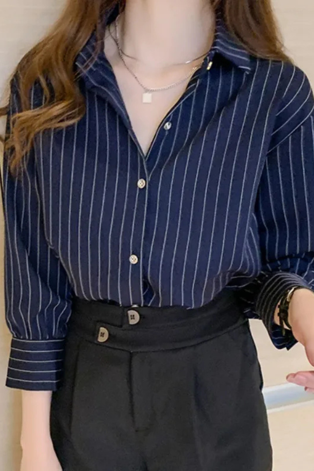 Nella | Chemise Femme Col Rabattu Manches Longues à Rayures