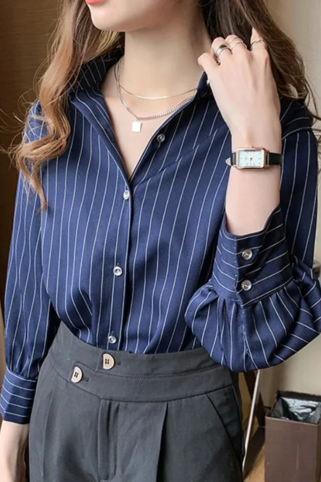 Nella | Chemise Femme Col Rabattu Manches Longues à Rayures