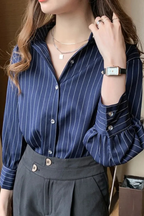 Nella | Chemise Femme Col Rabattu Manches Longues à Rayures