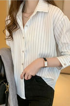 Nella | Chemise Femme Col Rabattu Manches Longues à Rayures
