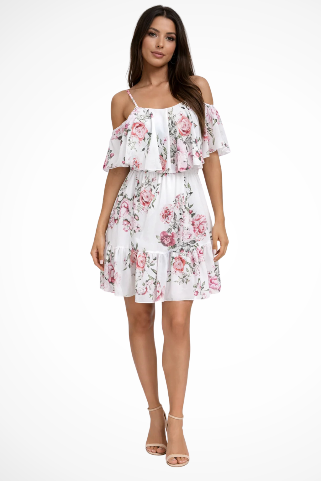 Lila | Robe Courte Bohème en Mousseline à Fleurs et Épaules Dénudées
